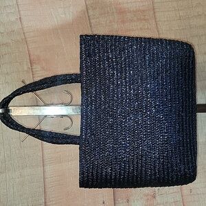 Navy Blue Straw Tote Bag